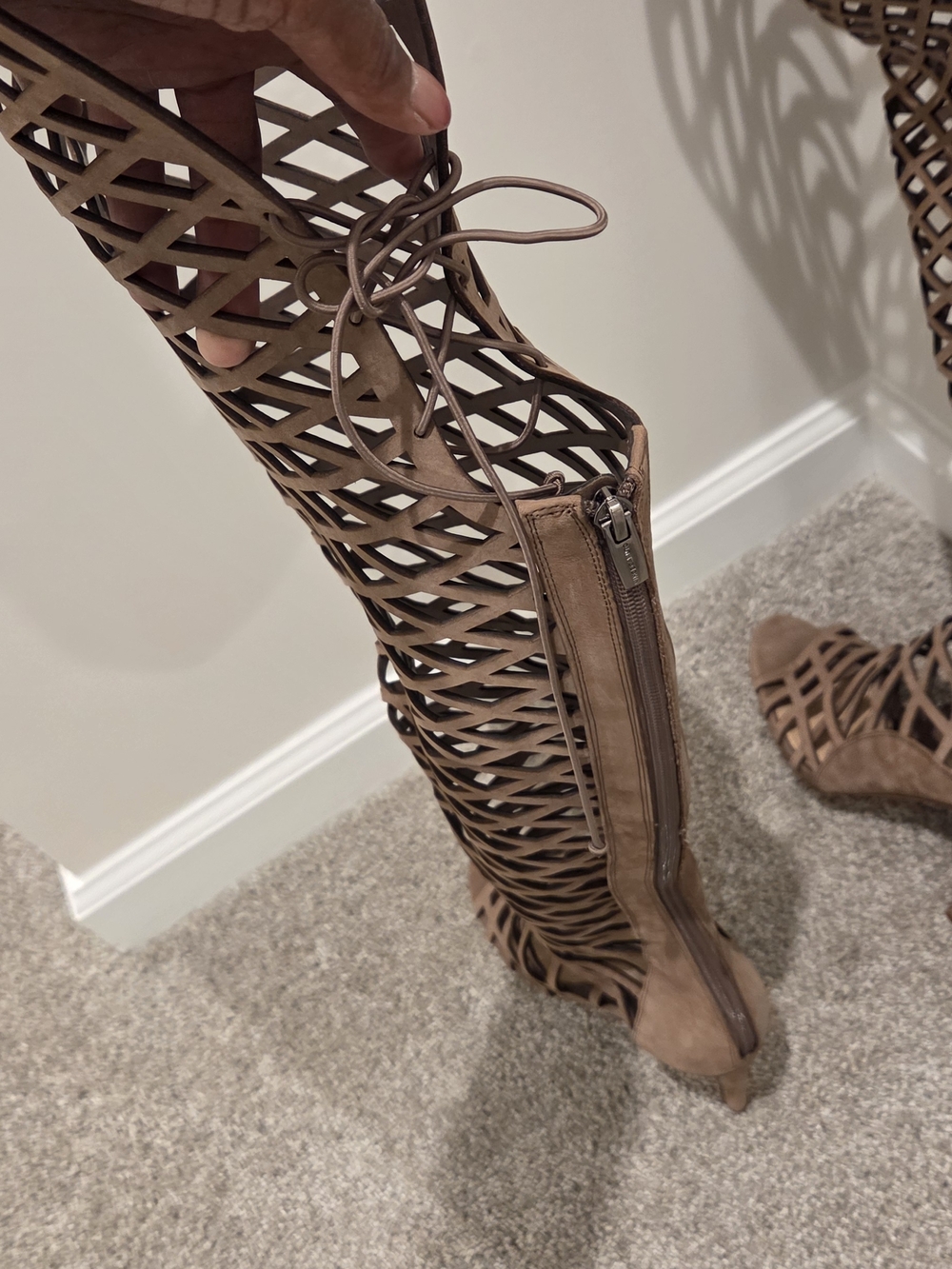 Vince Camuto Taupe Lattice Over-the-Knee Heeled Boots - Picture 4 of 4